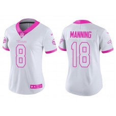 Women Denver Broncos #18 Peyton Manning White Pink Rush Fashion Jersey
