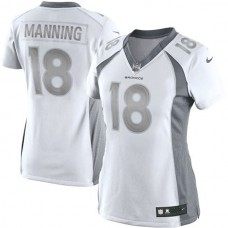 Women Denver Broncos #18 Peyton Manning White Platinum Jersey