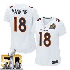 Women Denver Broncos #18 Peyton Manning White Super Bowl 50 Game Event Jersey