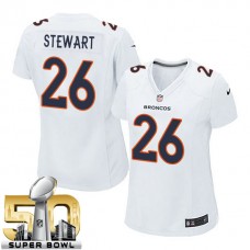 Women Denver Broncos #26 Darian Stewart White Super Bowl 50 Game Event Jersey