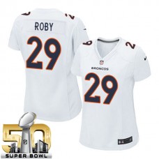 Women Denver Broncos #29 Bradley Roby White Super Bowl 50 Game Event Jersey
