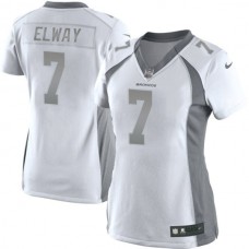 Women Denver Broncos #7 John Elway White Platinum Jersey
