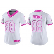 Women Denver Broncos #88 Demaryius Thomas White Pink Rush Fashion Jersey