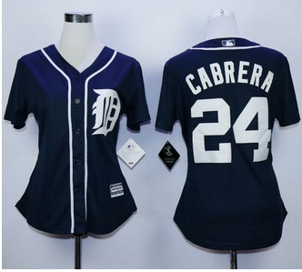 Women Detroit Tigers #24 Miguel Cabrera Navy Blue Fashion Stitched MLB Jersey
