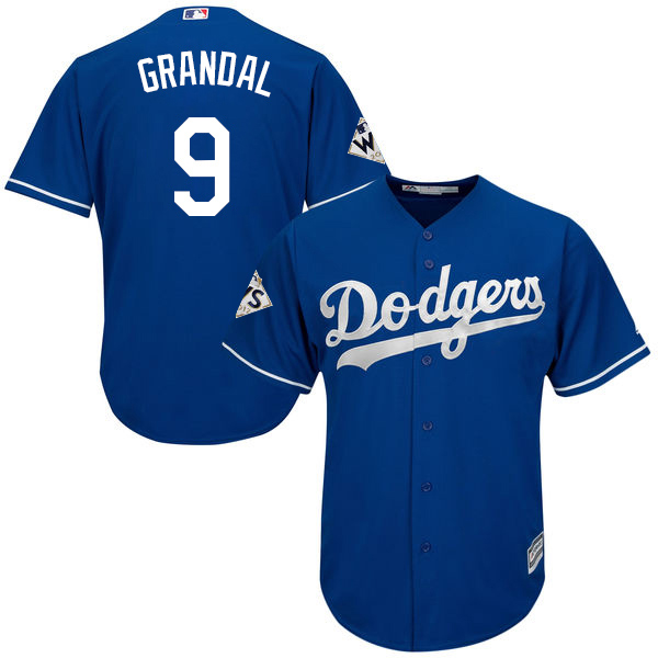 Women Dodgers #9 Yasmani Grandal Blue Cool Base 2017 World Series Bound Stitched MLB Jersey