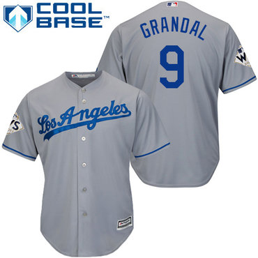 Women Dodgers #9 Yasmani Grandal Gray Cool Base 2017 World Series Bound Stitched MLB Jersey