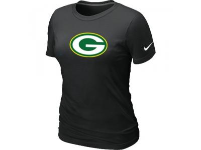 Women Green Bay Packers Black Logo T-Shirt