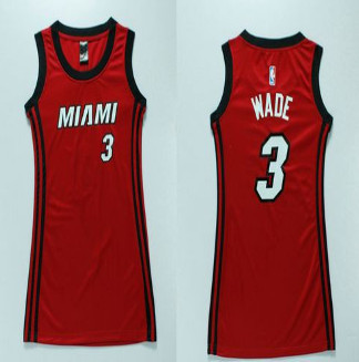 Women Heat #3 Dwyane Wade Red Dress Stitched NBA Jersey