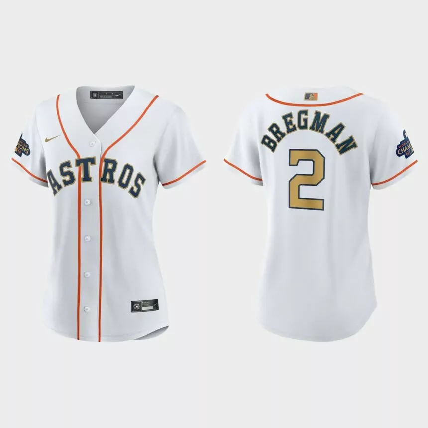 Women Houston Astros Alex Bregman White 2023 Gold Collection Replica Jersey