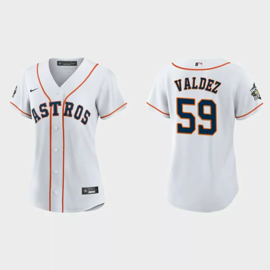 Women Houston Astros Framber Valdez White 2022 World Series Replica Jersey
