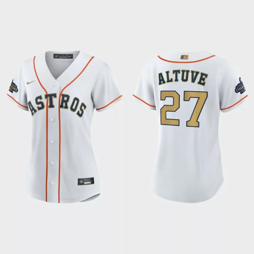 Women Houston Astros Jose Altuve White 2023 Gold Collection Replica Jersey