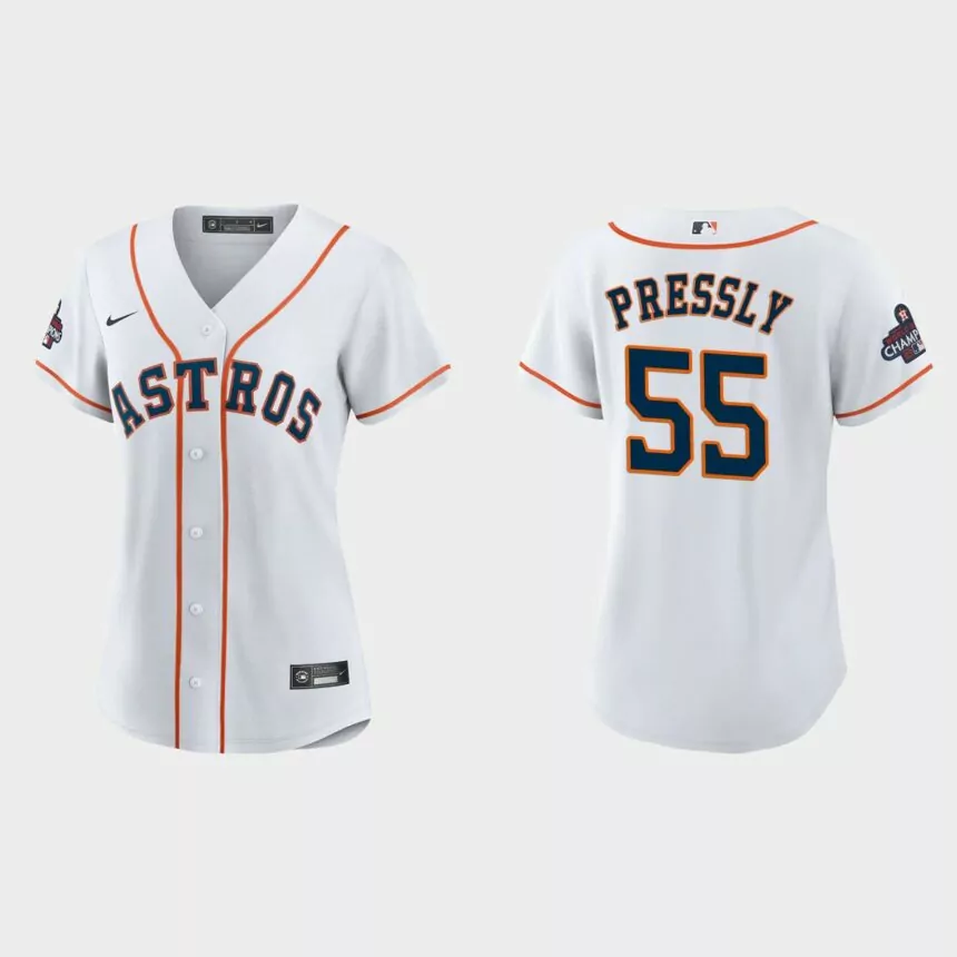 Women Houston Astros Ryan Pressly White 2022 World Series Champions Replica Jersey