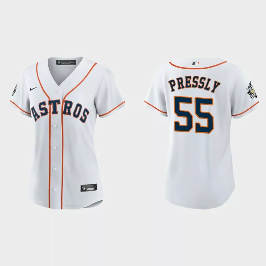 Women Houston Astros Ryan Pressly White 2022 World Series Replica Jersey