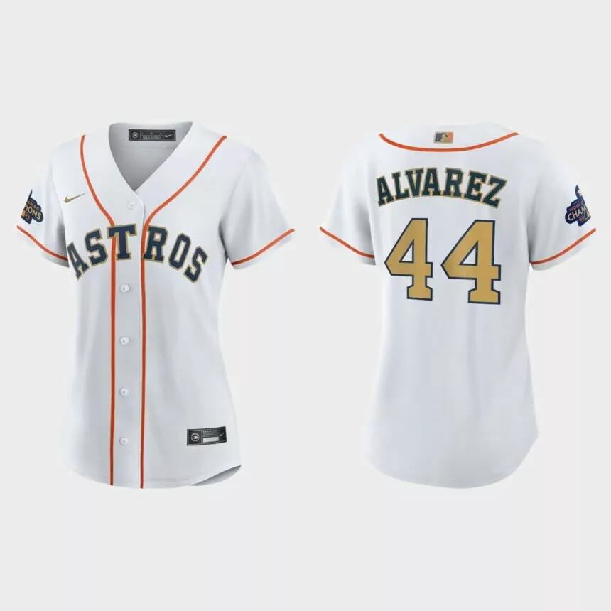 Women Houston Astros Yordan Alvarez White 2023 Gold Collection Replica Jersey