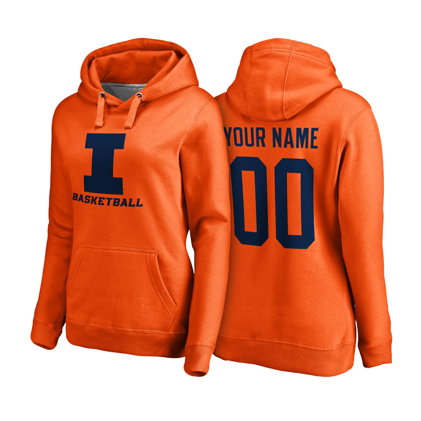 Women Illinois Fighting Illini Orange Custom Name And Number Basketball Hoodie
