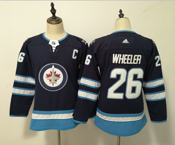 Women Jets 26 Blake Wheeler Navy Women Adidas Jersey