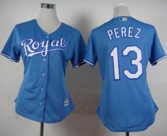 Women Kansas City Royals #13 Salvador Perez Light Blue Alternate 1 Stitched Baseball jersey