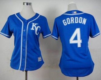 Women Kansas City Royals #4 Alex Gordon Blue Alternate 2 Stitched Baseball Jersey