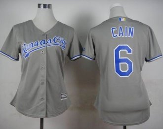 Women Kansas City Royals #6 Lorenzo Cain Grey Road Stitched Baseball Jersey