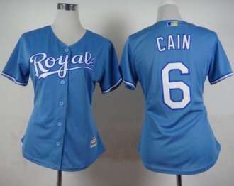 Women Kansas City Royals #6 Lorenzo Cain Light Blue Alternate 1 Stitched Baseball Jersey