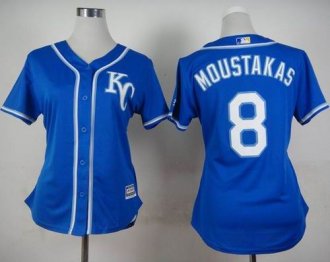 Women Kansas City Royals #8 Mike Moustakas Blue Alternate 2 Stitched Baseball Jersey