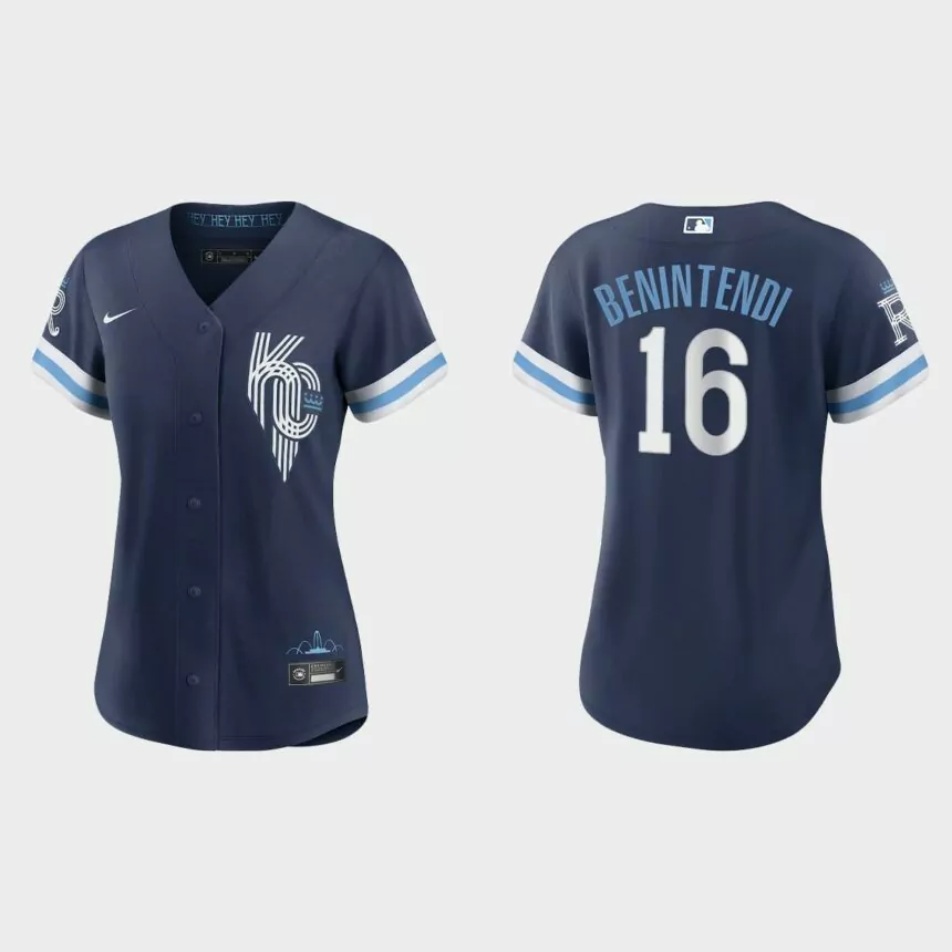 Women Kansas City Royals Andrew Benintendi Navy 2022 City Connect Replica Jersey