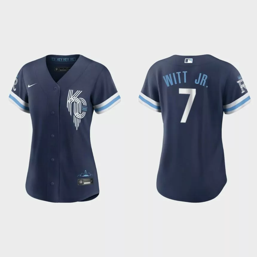 Women Kansas City Royals Bobby Witt Jr. Navy 2022 City Connect Replica Jersey