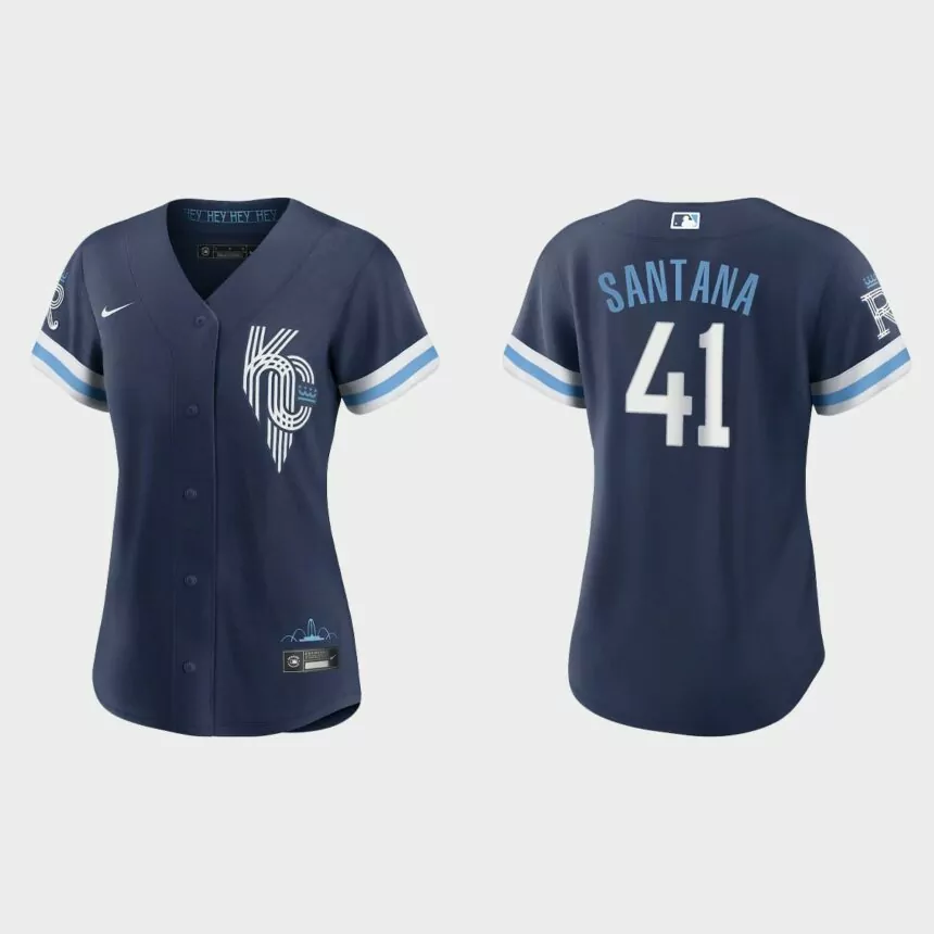 Women Kansas City Royals Carlos Santana Navy 2022 City Connect Replica Jersey