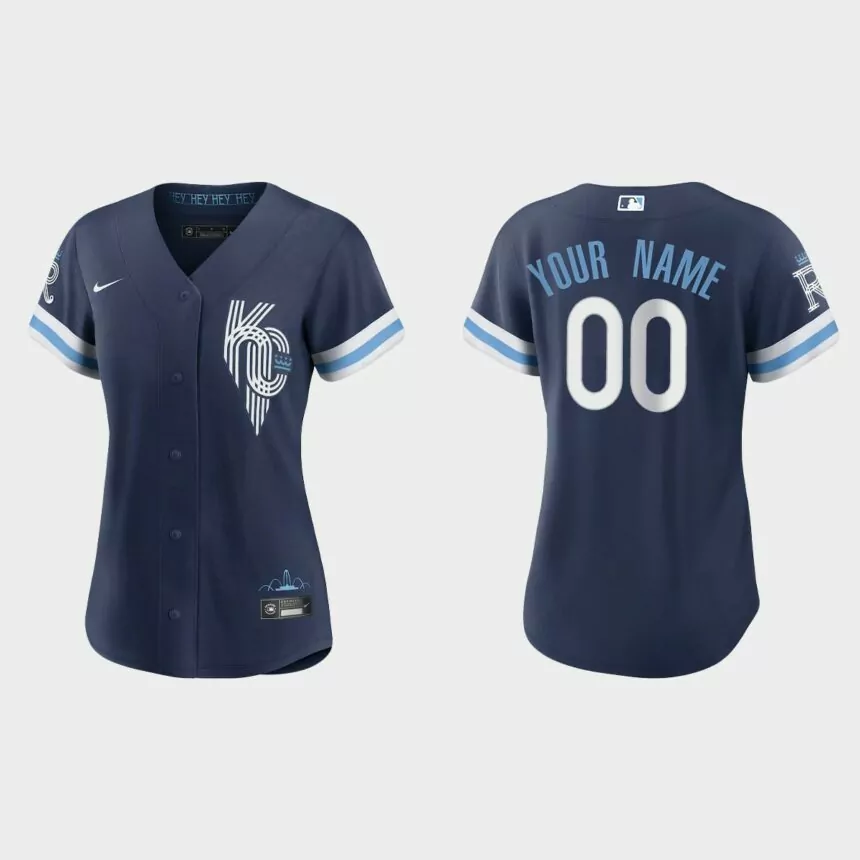 Women Kansas City Royals Custom Navy 2022 City Connect Replica Jersey