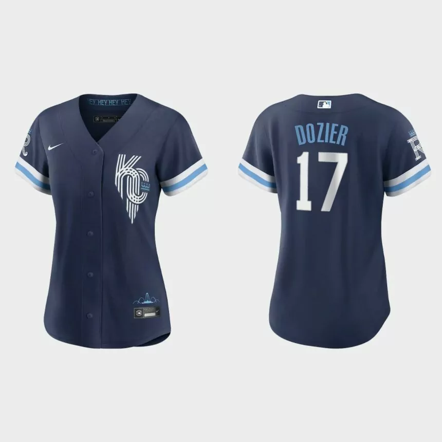 Women Kansas City Royals Hunter Dozier Navy 2022 City Connect Replica Jersey