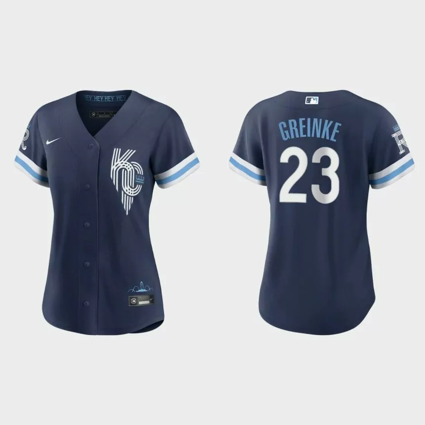Women Kansas City Royals Zack Greinke Navy 2022 City Connect Replica Jersey