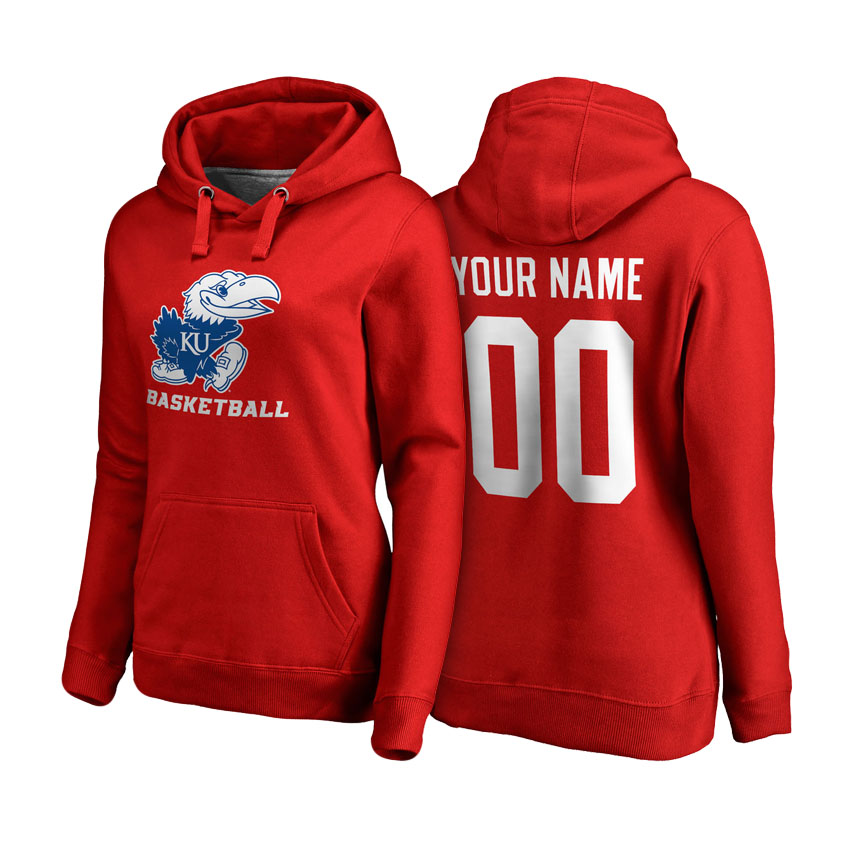 Women Kansas Jayhawks Red Custom Name And Number Basketball Hoodie