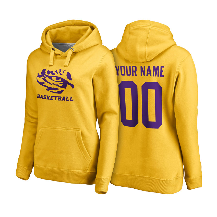 Women LSU Tigers Gold Custom Name And Number Basketball Hoodie