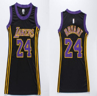Women Lakers #24 Kobe Bryant Black(Purple No.) Dress Stitched NBA Jersey