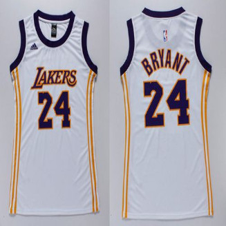 Women Lakers #24 Kobe Bryant White Dress Stitched NBA Jersey