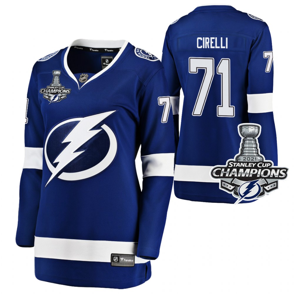 Women Lightning 2021 Stanley Cup Champions Anthony Cirelli Blue Jersey