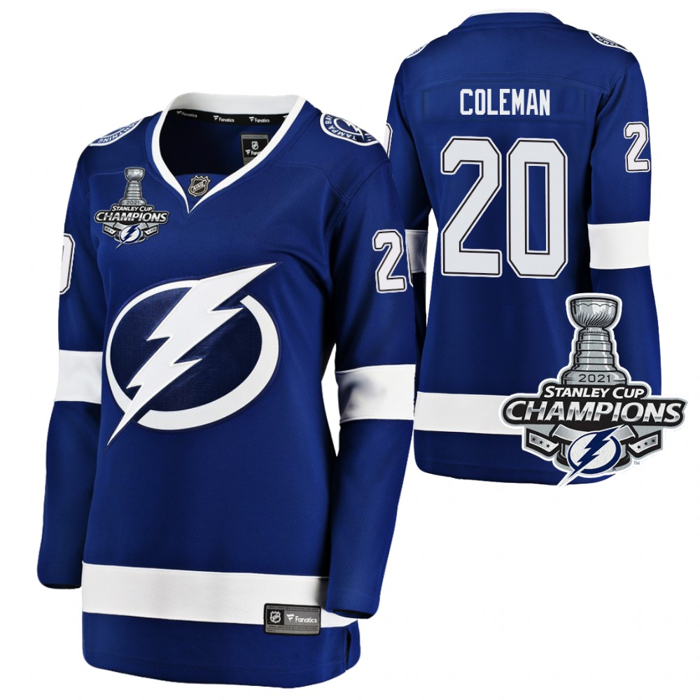 Women Lightning 2021 Stanley Cup Champions Blake Coleman Blue Jersey