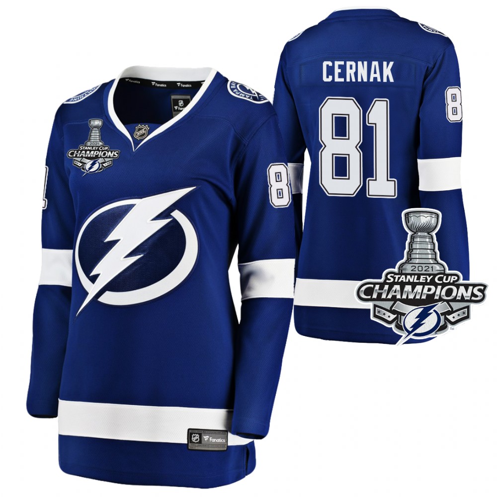 Women Lightning 2021 Stanley Cup Champions Erik Cernak Blue Jersey