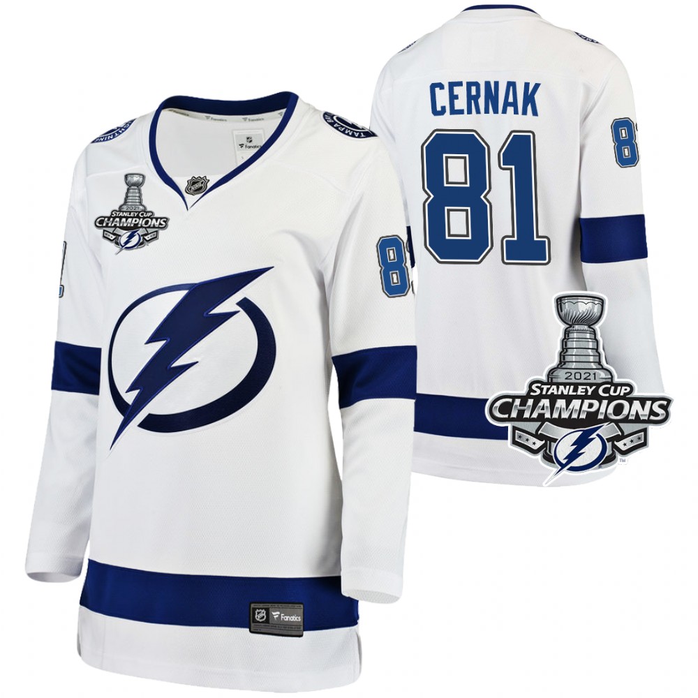 Women Lightning 2021 Stanley Cup Champions Erik Cernak White Jersey