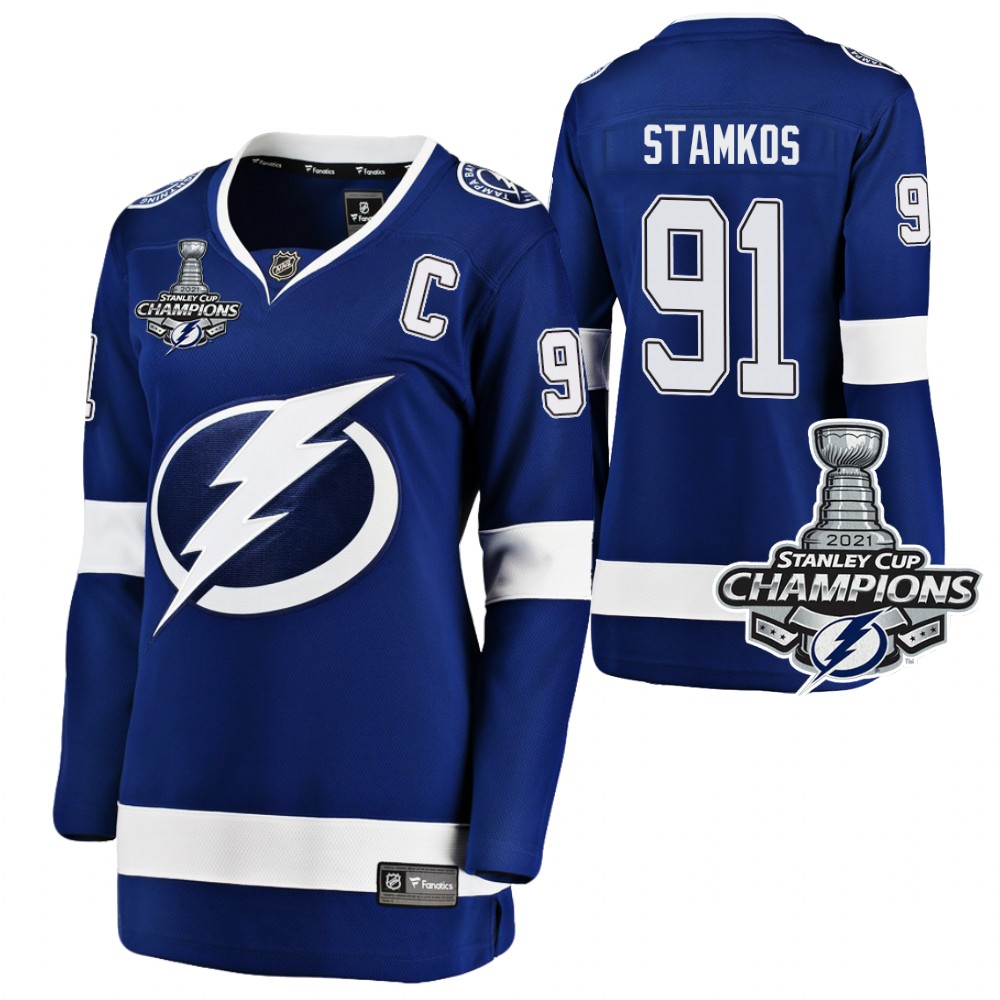 Women Lightning 2021 Stanley Cup Champions Steven Stamkos Blue Jersey