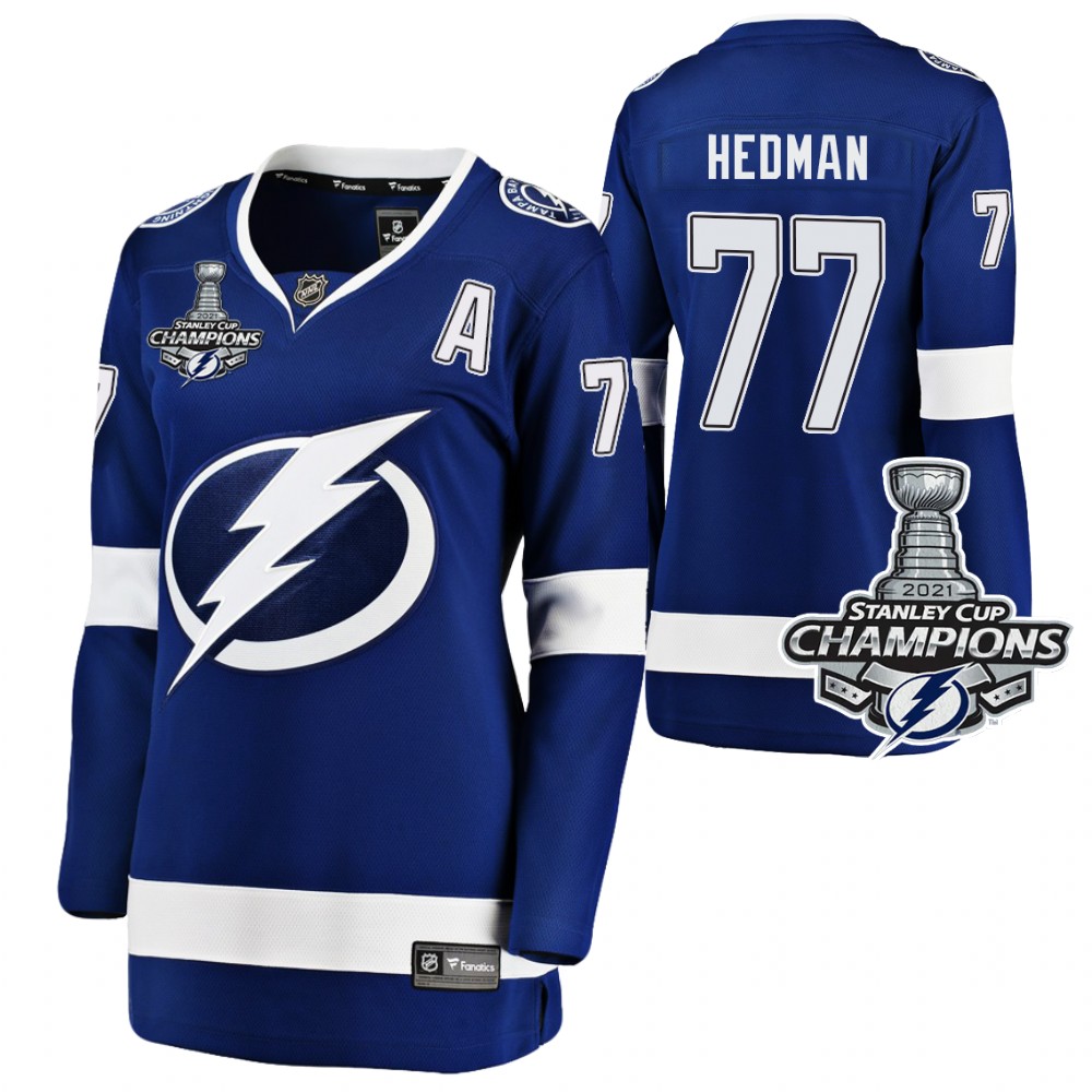 Women Lightning 2021 Stanley Cup Champions Victor Hedman Blue Jersey