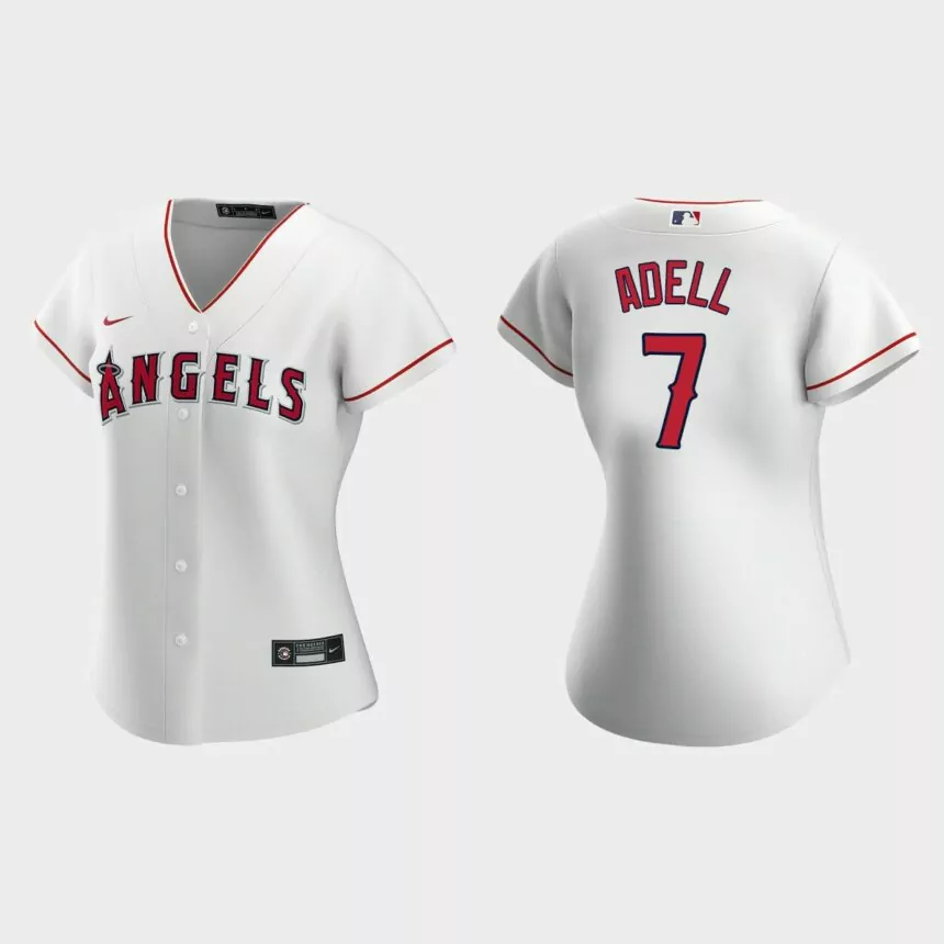 Women Los Angeles Angels Jo Adell White Replica Home Jersey