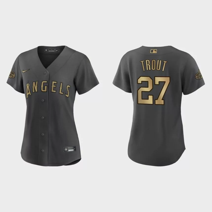 Women Los Angeles Angels Mike Trout Charcoal 2022 MLB All-Star Game Replica Jerse