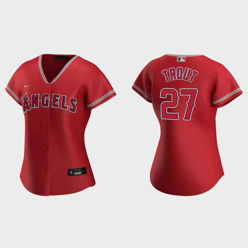 Women Los Angeles Angels Mike Trout Red Replica Nike Alternate Jersey
