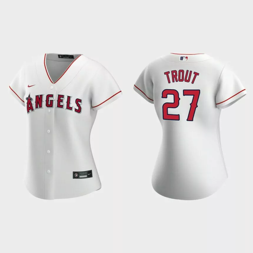Women Los Angeles Angels Mike Trout White Replica Home Jersey