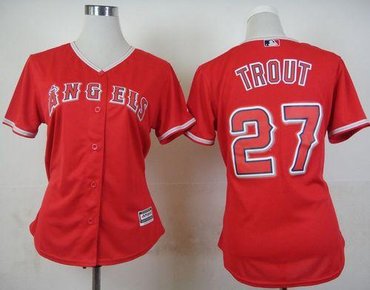 Women Los Angeles Angels of Anaheim #27 Mike Trout Red Alternate Stitched Baseball Jersey