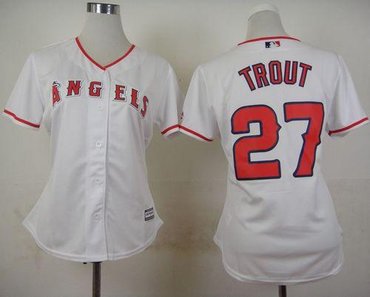 Women Los Angeles Angels of Anaheim #27 Mike Trout White Home Stitched Baseball Jersey