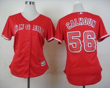 Women Los Angeles Angels of Anaheim #56 Kole Calhoun Red Alternate Stitched Baseball Jersey