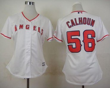 Women Los Angeles Angels of Anaheim #56 Kole Calhoun White Home Stitched Baseball Jersey