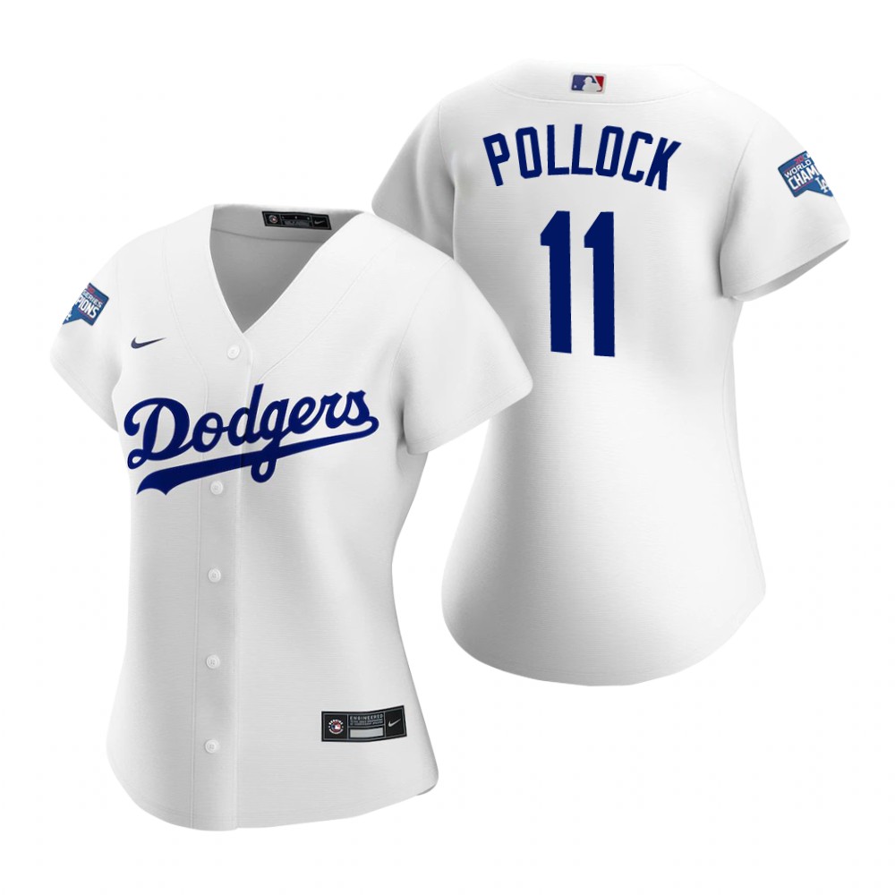Women Los Angeles Dodgers #11 A.J. Pollock White 2020 World Series Champions Replica Jersey